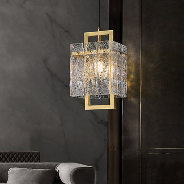 Geometric 1-Light Pendant Lighting with Water-ripple Glass Shades & Brass Finish